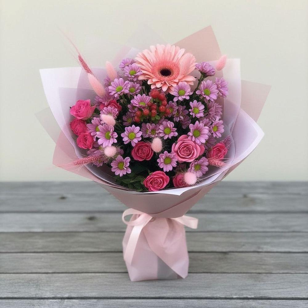 Букет цветов из: Розы, Герберы и Хризантемы в Золотово